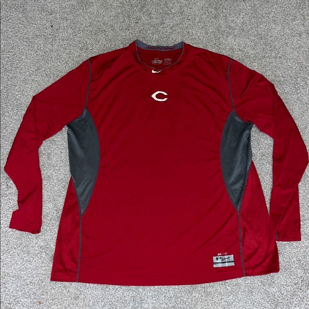 Mens Cincinnati Reds Nike Pro Combat Baseball LS shirt 3XL MLB stretch jersey